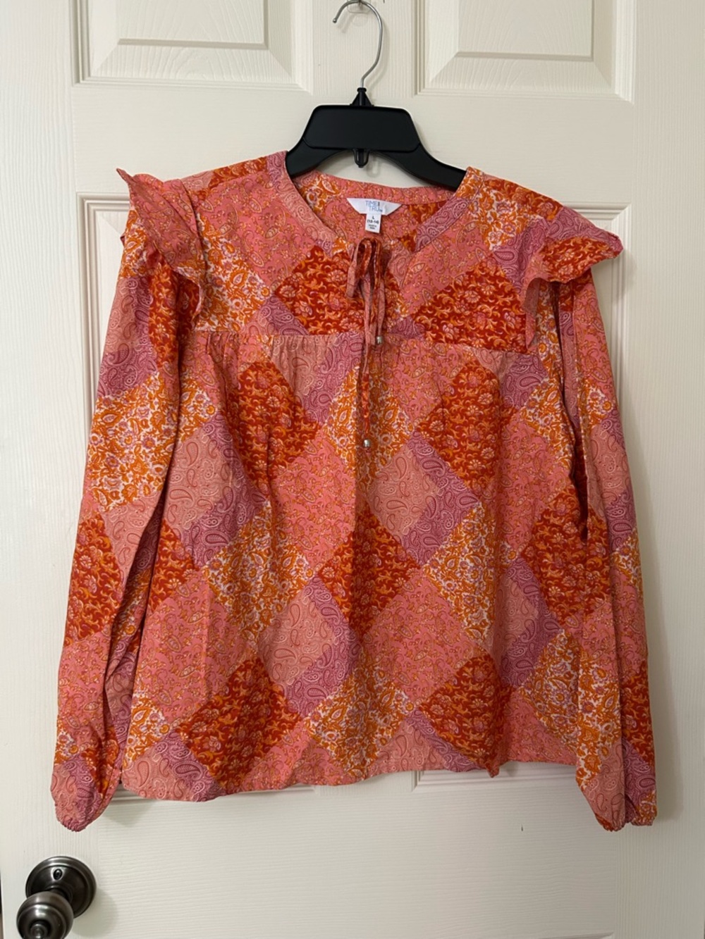 New With Tags Time and Tru Pink & Orange Patchwork Peasant Top